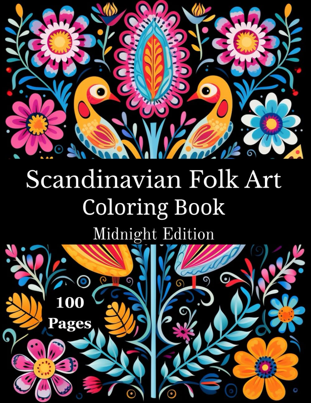 Scandinavian Folk Art Coloring Book Midnight Edition
