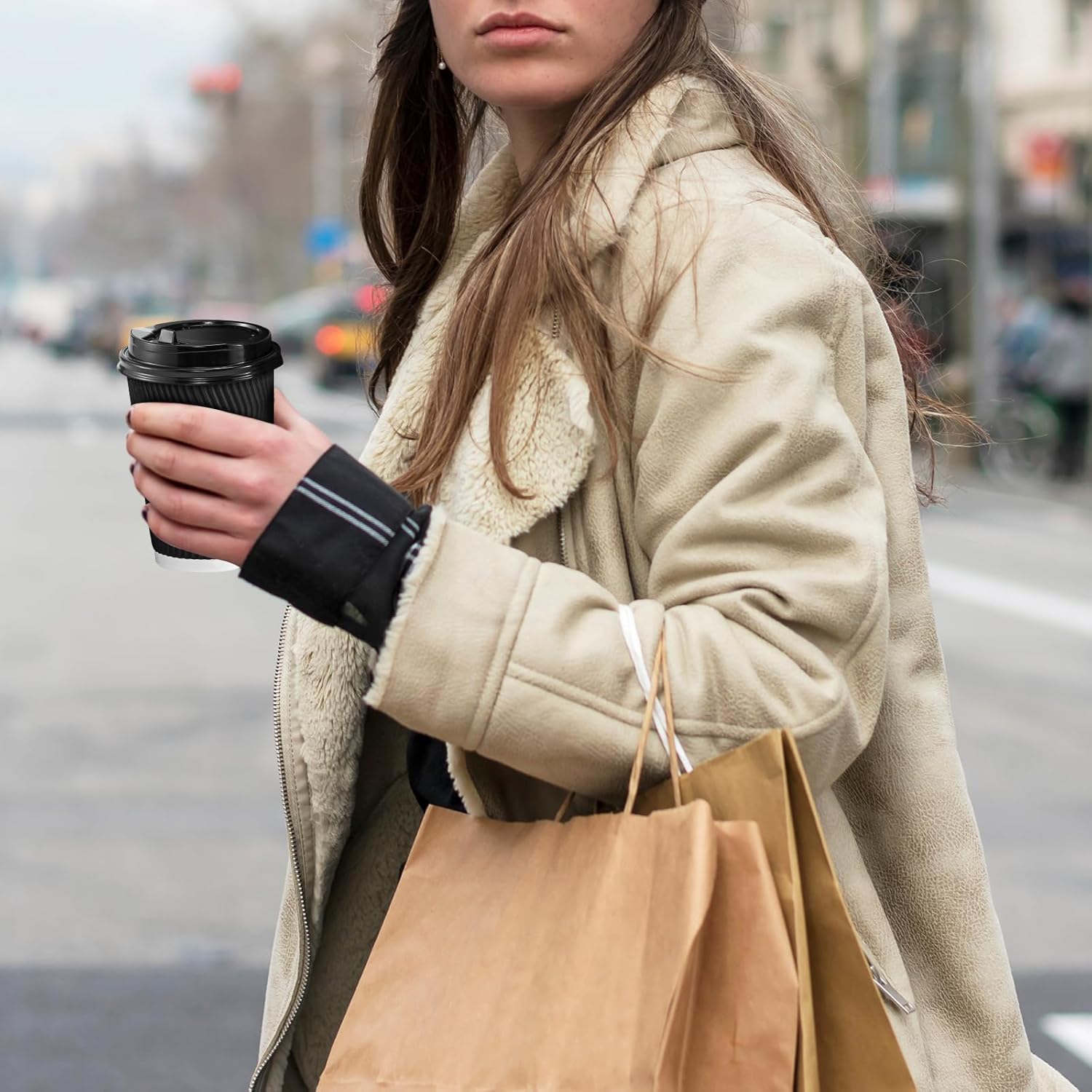 Lamosi 200 Pack Coffee Cup Lids for 10, 12, 16, 20, 24 oz Paper Cups, Disposable Plastic Cup Lids for Hot/Cold Drinking Cups, 3.54 Inches/90 mm Diameter - Black - Image 5