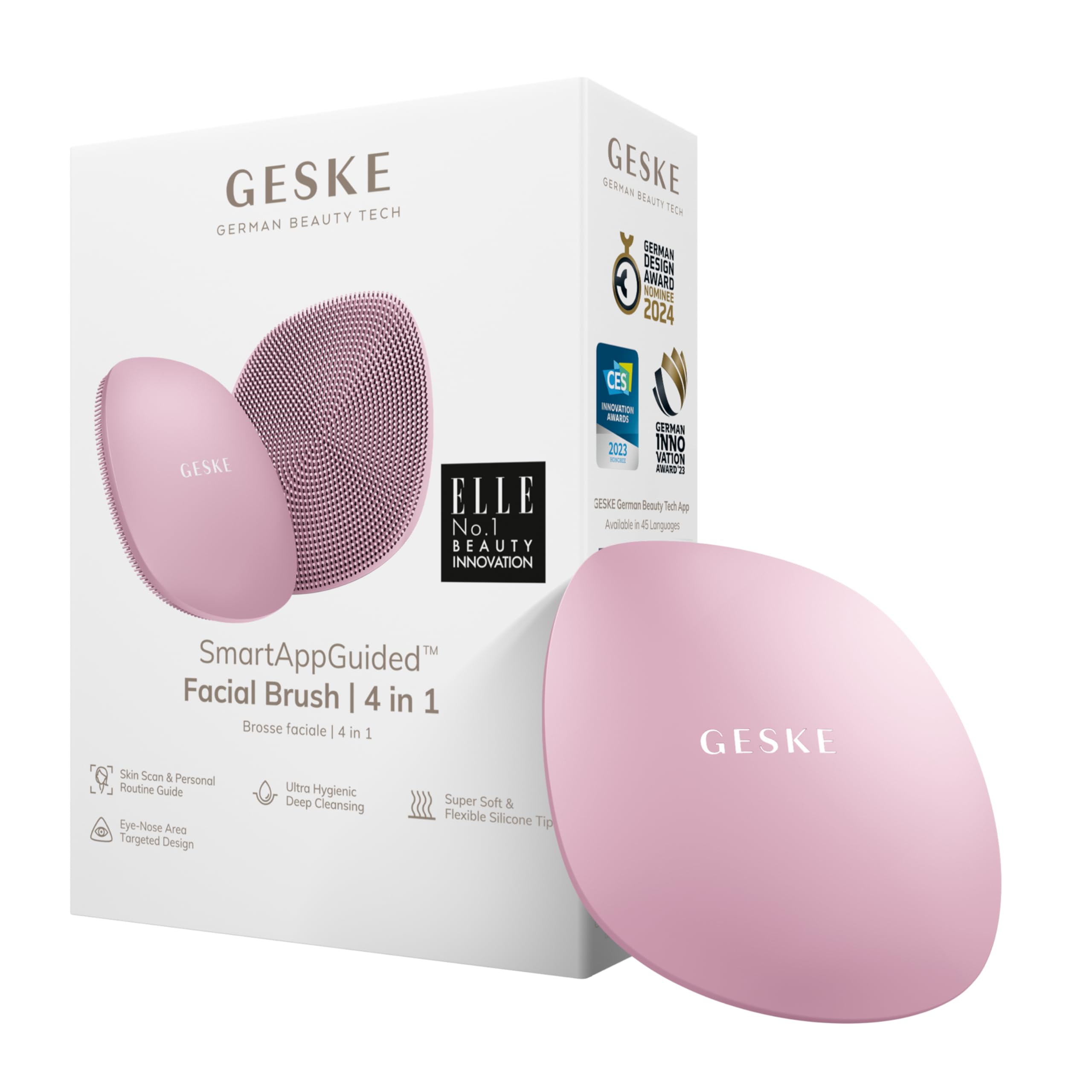 GESKE SmartAppGuided™ Facial Brush | 4 in 1 | Professional Facial Cleansing Brush | Skin Cleansing Silicone Facial Brush | Routine Skincare | Gentle