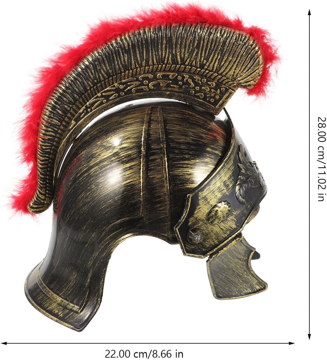 Roman Soldier Helmet: Medieval Cosplay Headgear, Adjustable Mask for Halloween, Theme Parties, and Costume Props, Gold Plastic