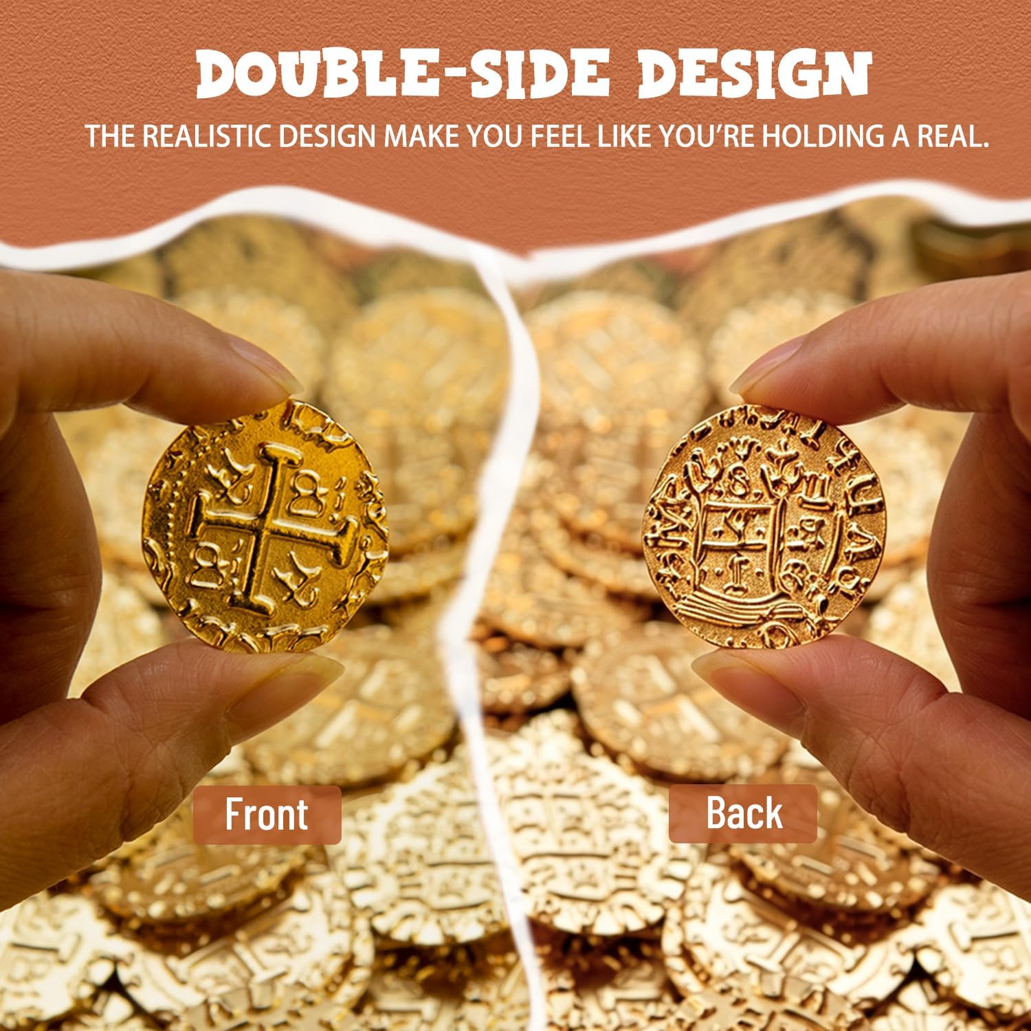 Metal Pirate Coins, Prefdo 100PCS X Large Gold Treasure Coin Set Spanish Doubloon Replicas Fantasy Metal Coins Pirate Gold Coins Tokens for Board Games Pirate Party Cosplay