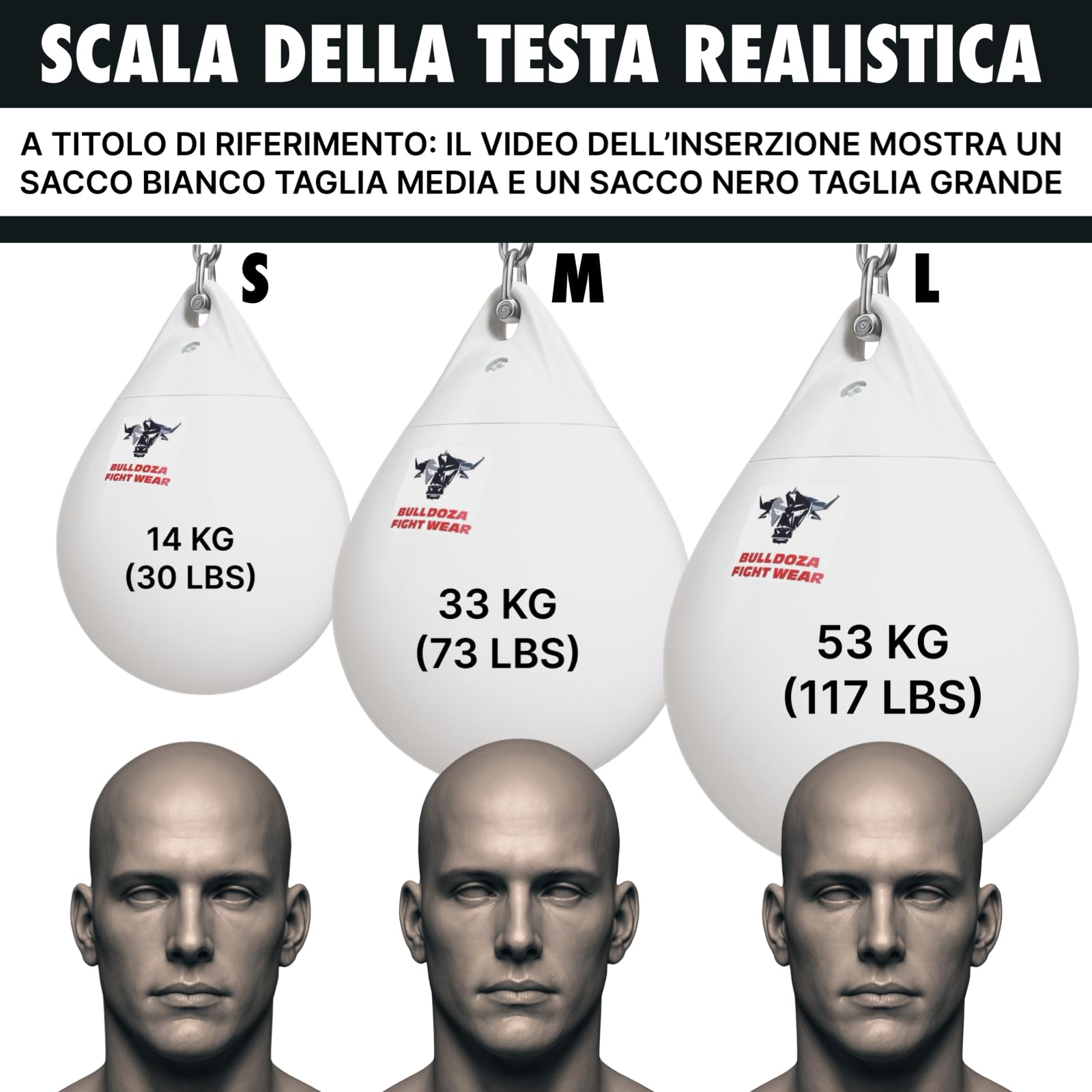 Bull Doza Sacco da Boxe Bianco ad Acqua – Sacco da Allenamento Riempito d’Acqua – Resistente (Small/Medium/Large)