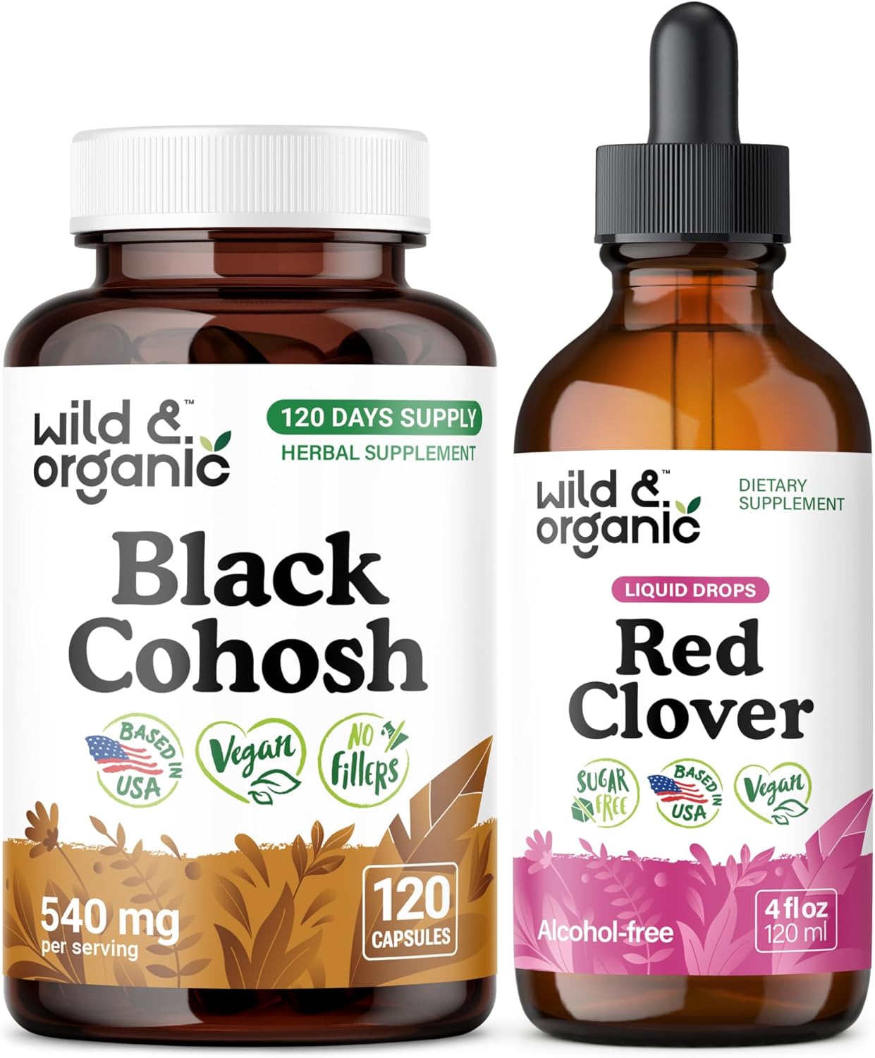 Wild & Organic Black Cohosh 120 Capsules & Red Clover Tincture 4 fl oz