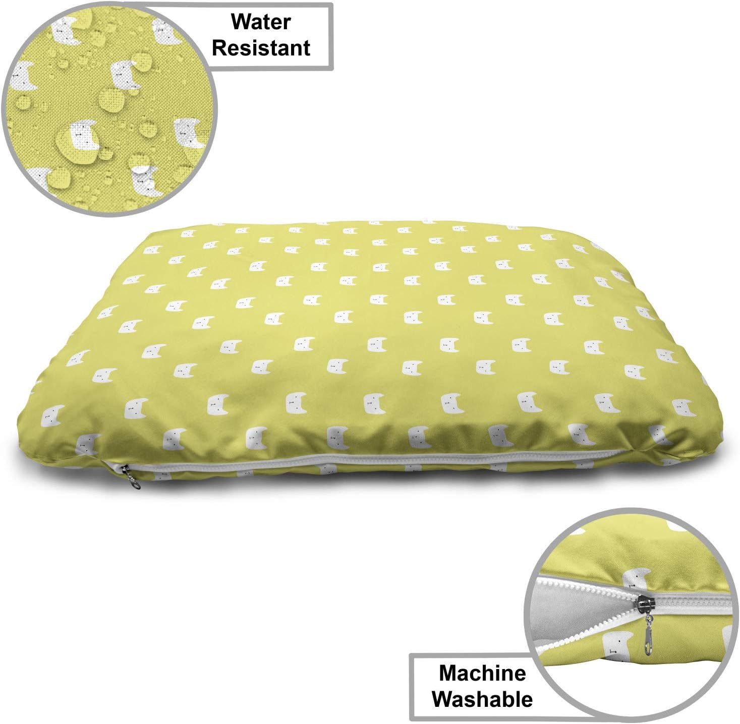 review Lunarable Cat Pet Bed, White Childish Hand Drawn Kitten Faces on Pale Green Shade Backdrop, Chew Resistant Pad for Dogs and Cats Cushion with Removable Cover, 24