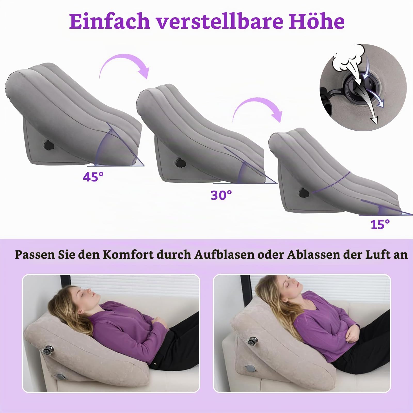 2 Aufblasbare Bettkeil Keilkissen Set Zum Schlafen,Verstellbares Keilkissen