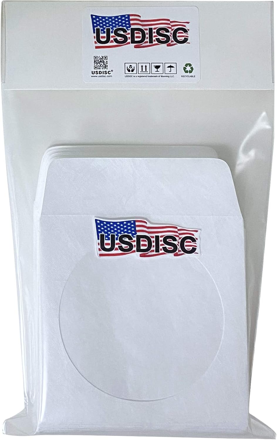 USDISC Tyvek Sleeves Window, Flap, White, Pack of 1000