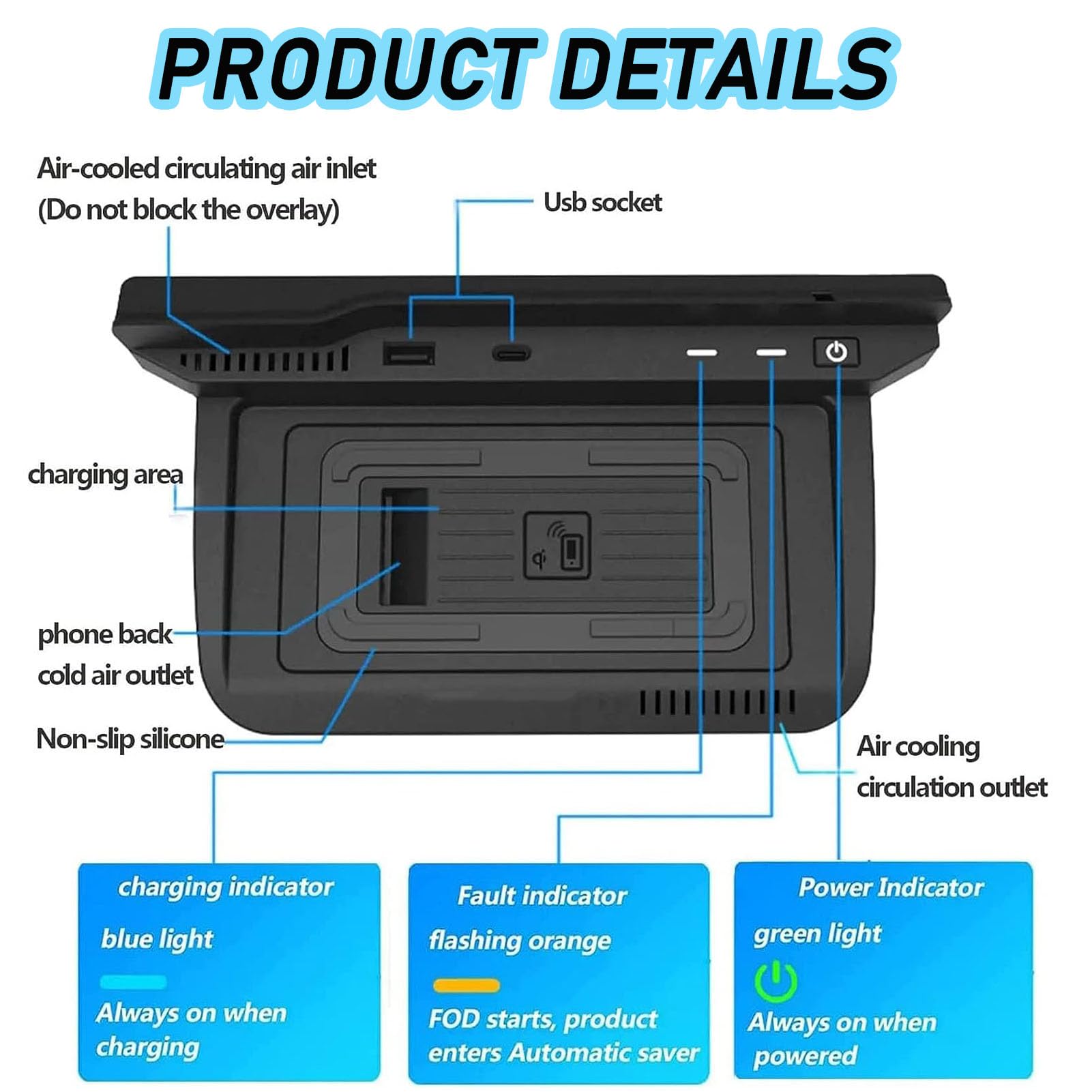 CenNa Caricatore Wireless per Auto per Ni-ssan Rogue (2021-2023) S/SV/SL Accessorio per Tutti I Modelli con Ricarica Wireless da 15 W E Ricarica USB Qc3.0 da 27 W, Regalo per La Famiglia