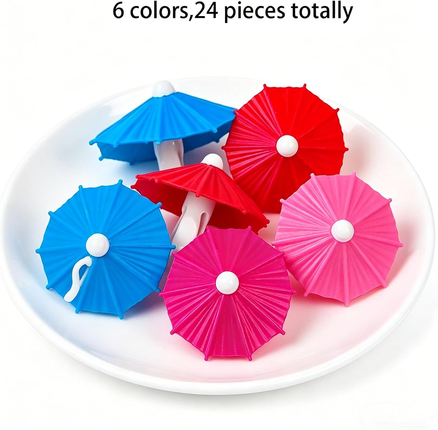 24 Pcs Silicone Beverage Pendant Wine Charms Glass Identifier Drink Markers Tea Bag Holders Colorful Party Stemware Pendant, Being Repeatedly Clean and Used (Umbrella)