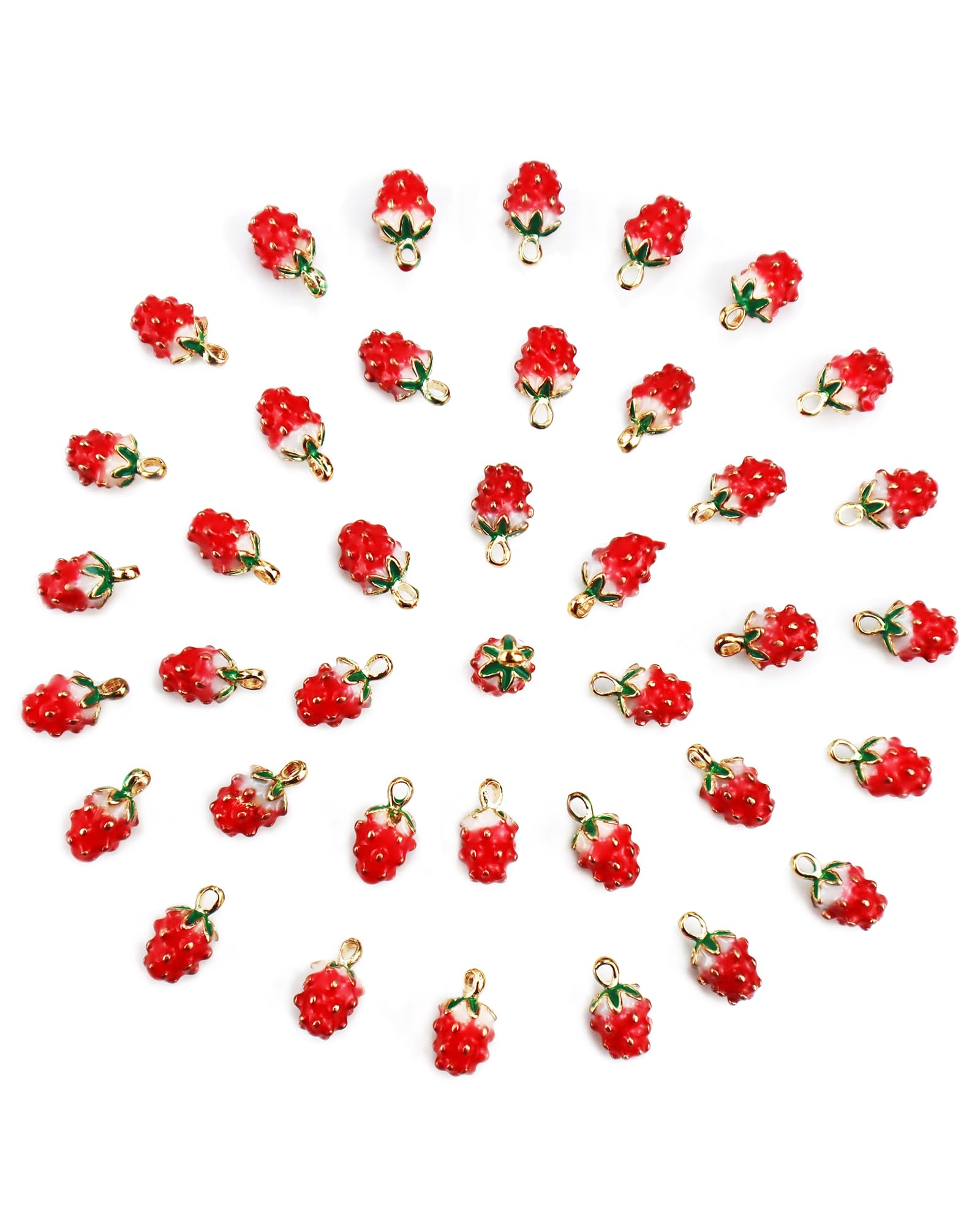 YETOOME 3D Strawberry Enamel Charms Colored Fruit Pendants Charms for Necklace Bracelet Jewelry Making and Crafting, 40 PCS