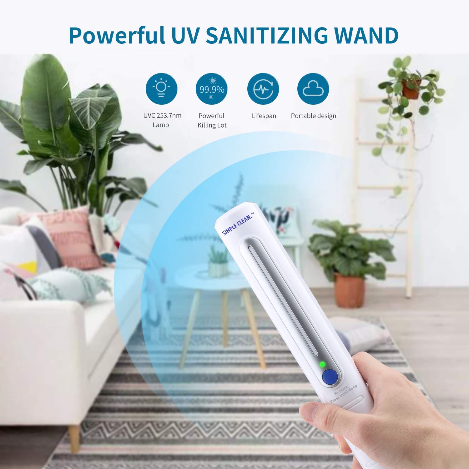 UV Light Sanitizer Wand, Portable UVC Disinfection Wand, Germicidal