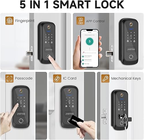 Miniatura 2 de Cerradura inteligente 5 en 1 para puerta delantera, cerrojo de entrada sin llave con cámara y timbre, cerradura electrónica segura WiFi para el