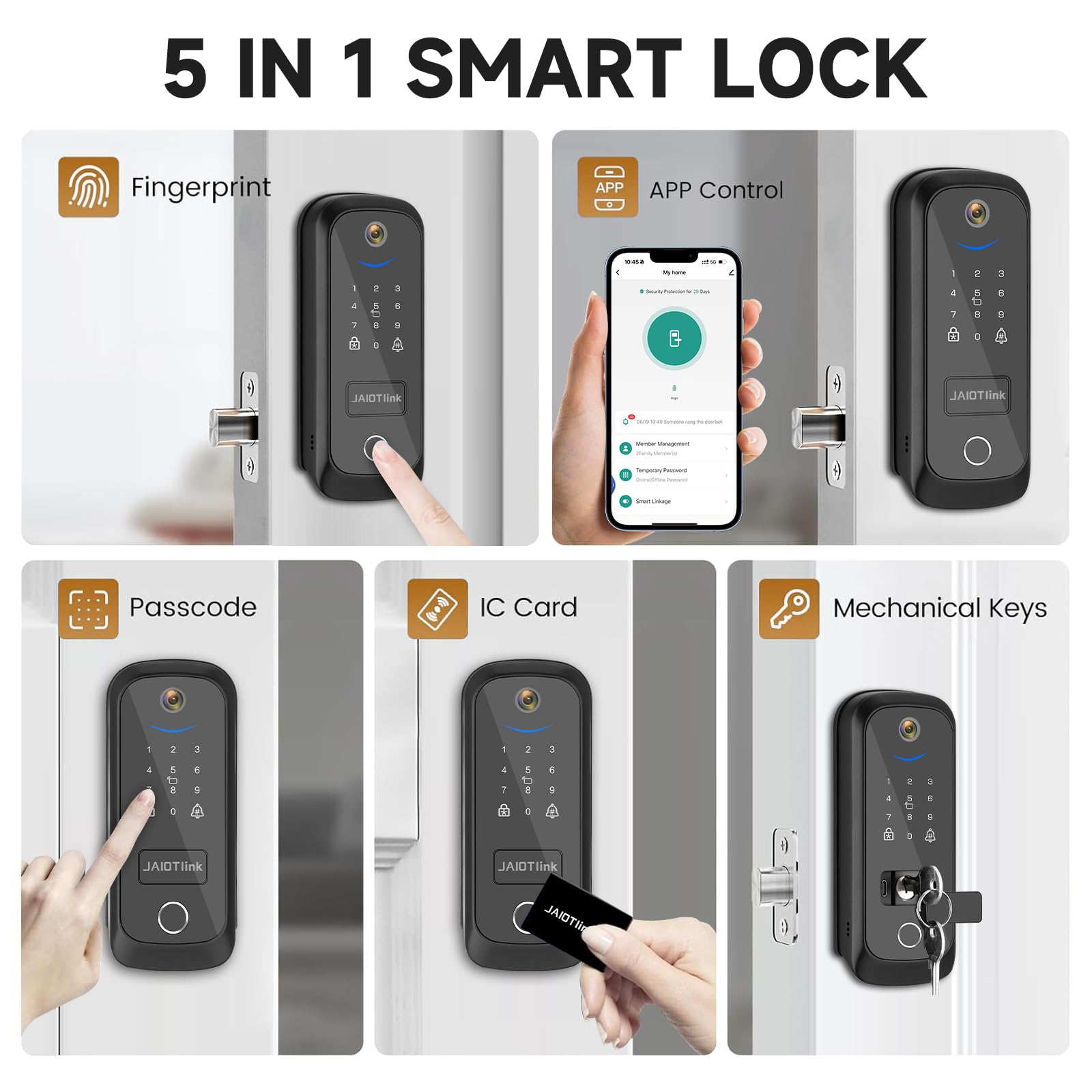 JAIOTlink 5 in 1 Smart Lock for Front Door, Keyless Entry Deadbolt
