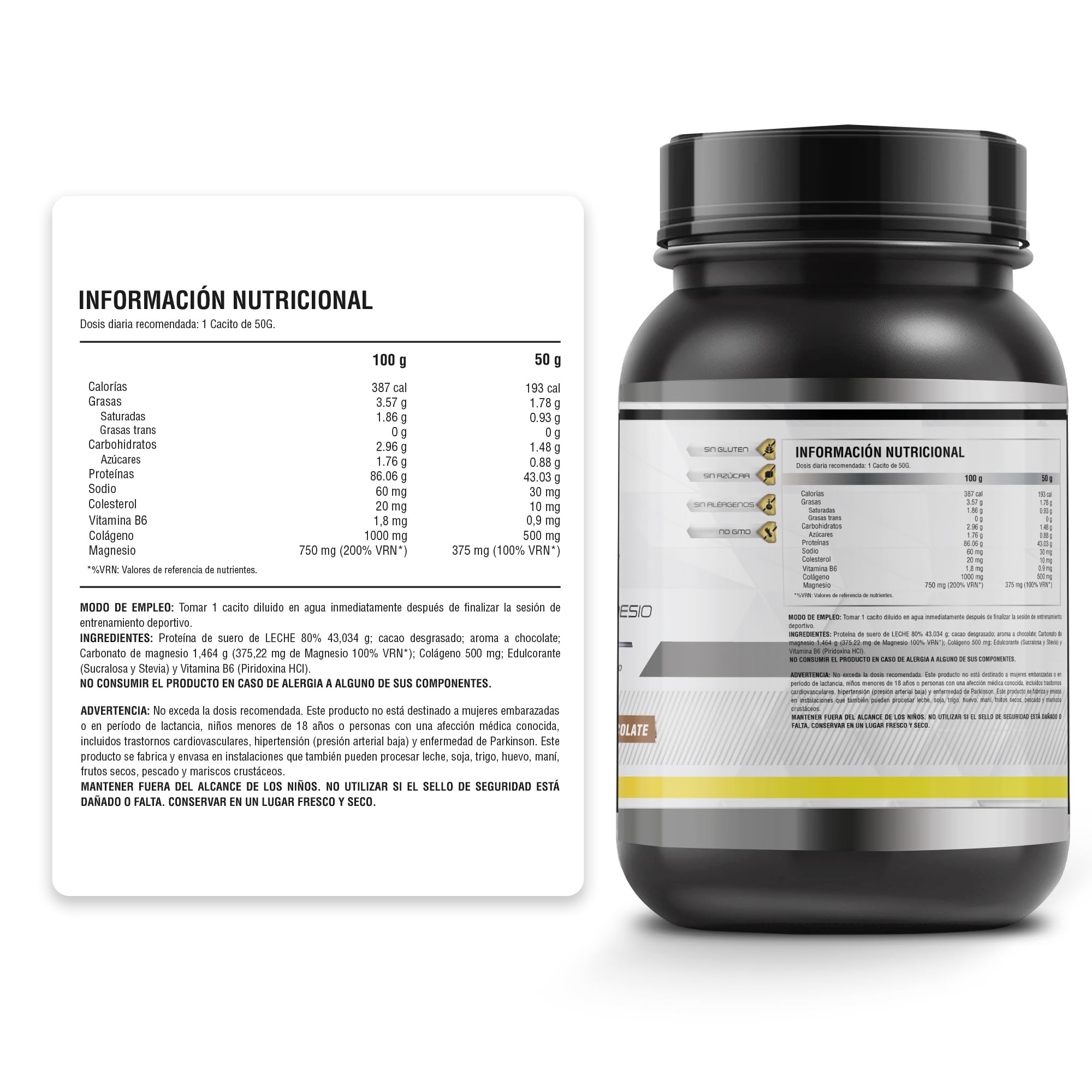 Whey Protein 1KG | 43g Proteína/dosis | Proteína en polvo, BCAA, Glutamina, Colágeno, Magnesio y Vitamina B6 | Aumenta Masa Muscular, Fuerza, Recuperación | Alta Disolución, Fácil Digestión Chocolate