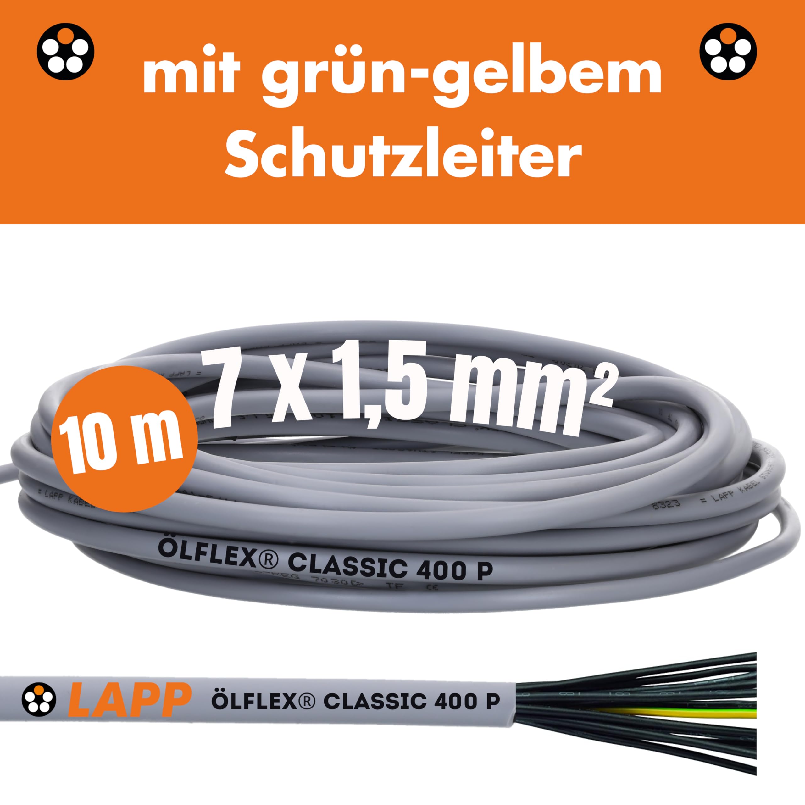 Lapp 10m Ölflex Classic 400 P Steuerleitung 7x1,5 mm² PUR Kabel Grau