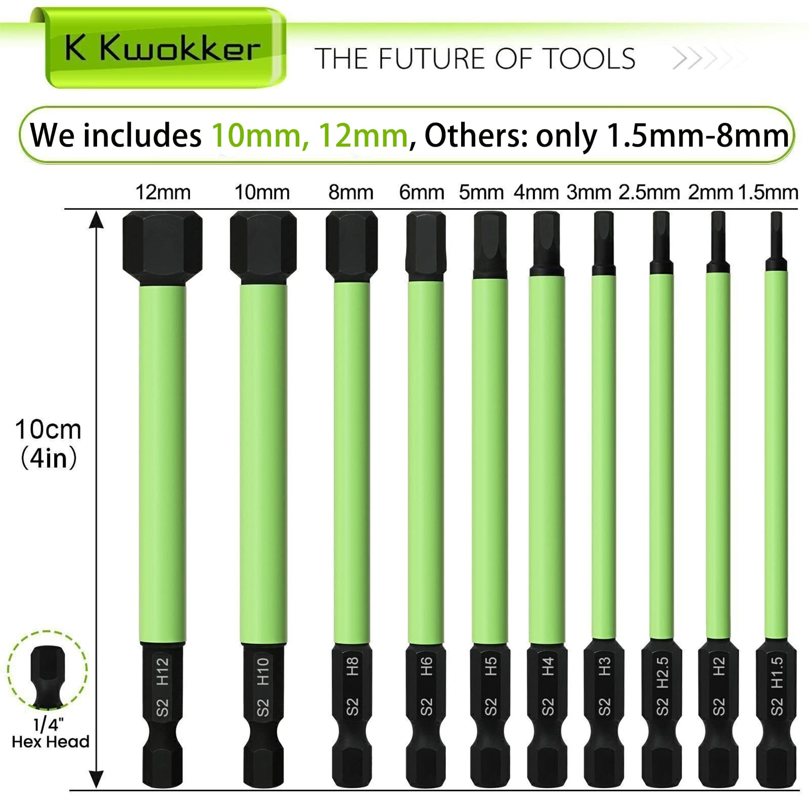 20 x wiertła imbusowe o długości 100 mm, SAE i metryczne, zestaw bitów imbusowych z łbem sześciokątnym S2 stalowe końcówki magnetyczne zestaw wkrętaków sześciokątnych do mebli typu Ikea, 5/64"