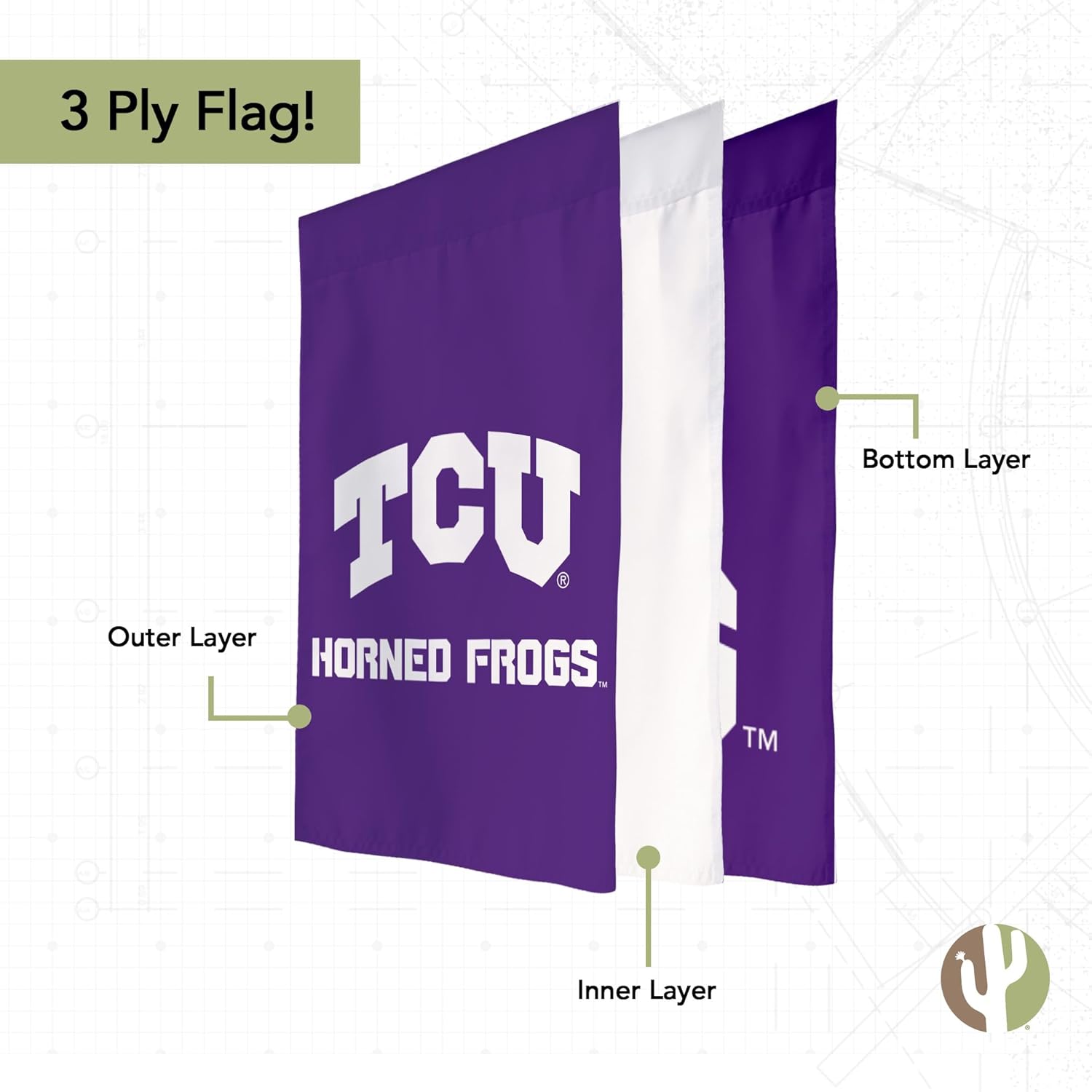 Desert Cactus Texas Christian University TCU Garden Flag – 19 x 12 inch TCU Horned Frogs Banner, For Outdoor Display and Events (Design C) - Image 3