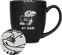 Vista 22 de Rico Industries NCAA #1 Dad - Taza bistró de cerámica negra mate grabada con láser, de 15 onzas, para bebidas calientes o frías
