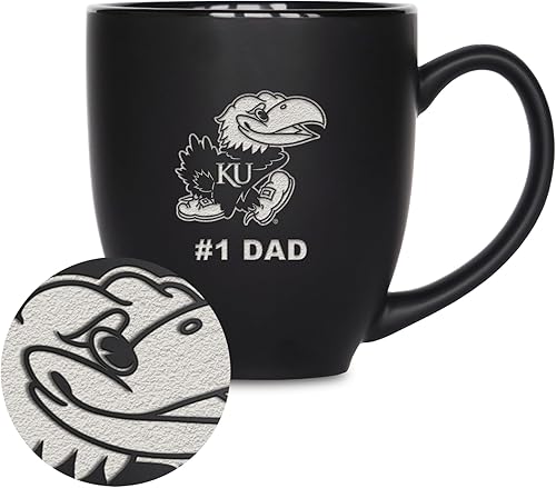 Miniatura 67 de Rico Industries NCAA #1 Dad - Taza bistró de cerámica negra mate grabada con láser, de 15 onzas, para bebidas calientes o frías Troyanos del Sur