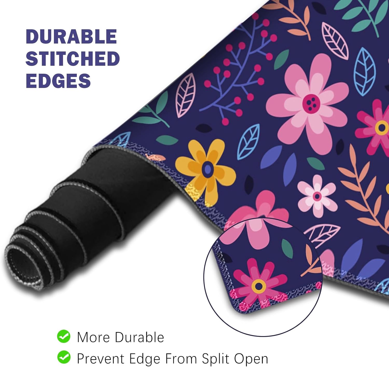 ToLuLu Extended Gaming Mouse Pad, Memory Foam Ergonomic Keyboard Mouse Wrist Rest Support Set, Large Desk Mat with Stitched Edges, Non-Slip Base Mousepad for Home Office Game Study, Purple Flowers