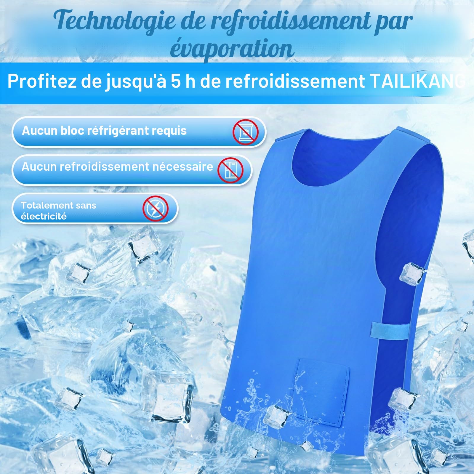 Gilet rafraîchissant homme femme unisexe activé eau sport travail estival | Effet évaporatif, fraîcheur durable sans glace ni énergie, ajustable réutilisable pour activités extérieures chaudes
