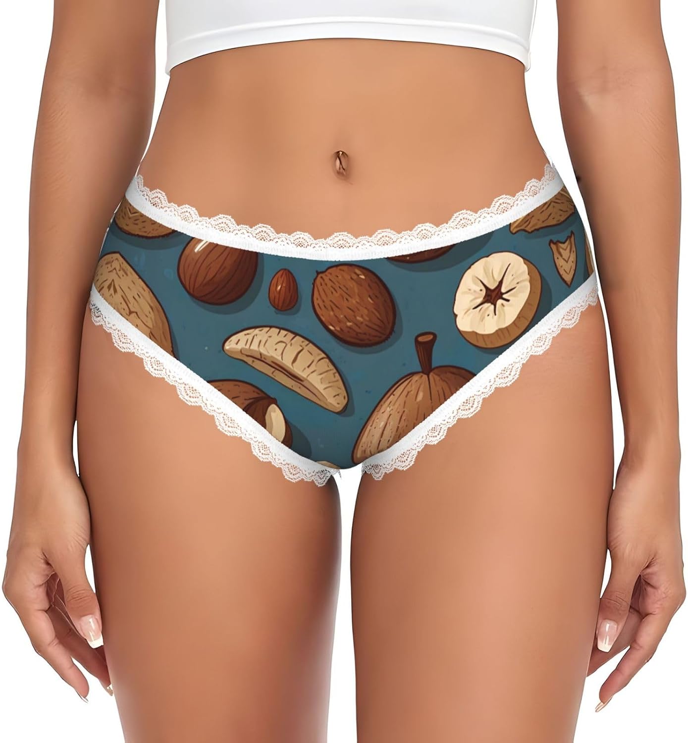 Nuts cartoon cute Women's Lace Briefs, Transfer Printing Low Rise, Polyester Spandex Seamless Soft Panties