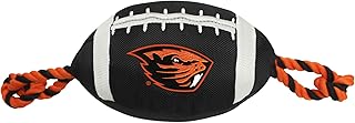 Pets First NCAA Oregon State Beavers ORS-3121NCAA Oregon State Nylon Football Dog Toy with Inner Squeaker & Tough Ropes for Tug-of-war Games, Black, One Size
