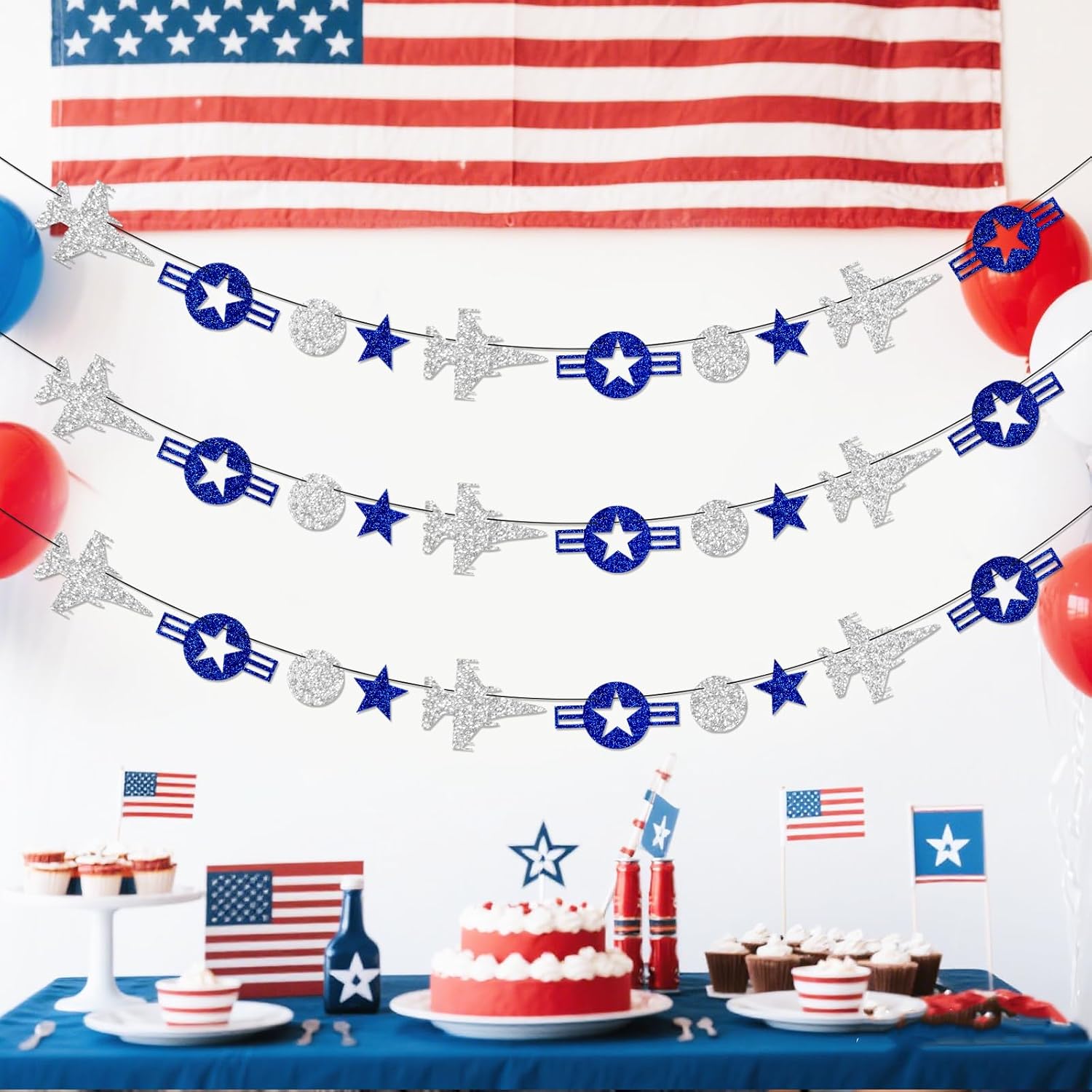 3Pcs Air Force Party Decorations: Pre-Strung Air Force Garland Banner Airplane Party Decorations Boot Camp Bound Themed Birthday Party Decorations