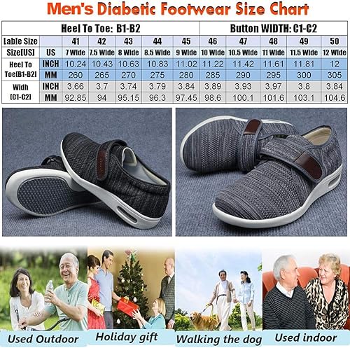 Vista 5 de W&Le-Slippers Zapatos de caminar anchos para hombre con cierres ajustables, tenis de malla transpirable con cámara de aire para ancianos