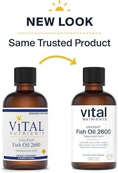 Vital Nutrients - Ultra Pure Fish Oil 2600 (Pharmaceutical Grade) - Hi-Potency Deep Sea Liquid Fish Oil, Cardiovascular Support, Natural Lemon Flavor - 8 Fl Oz per Bottle