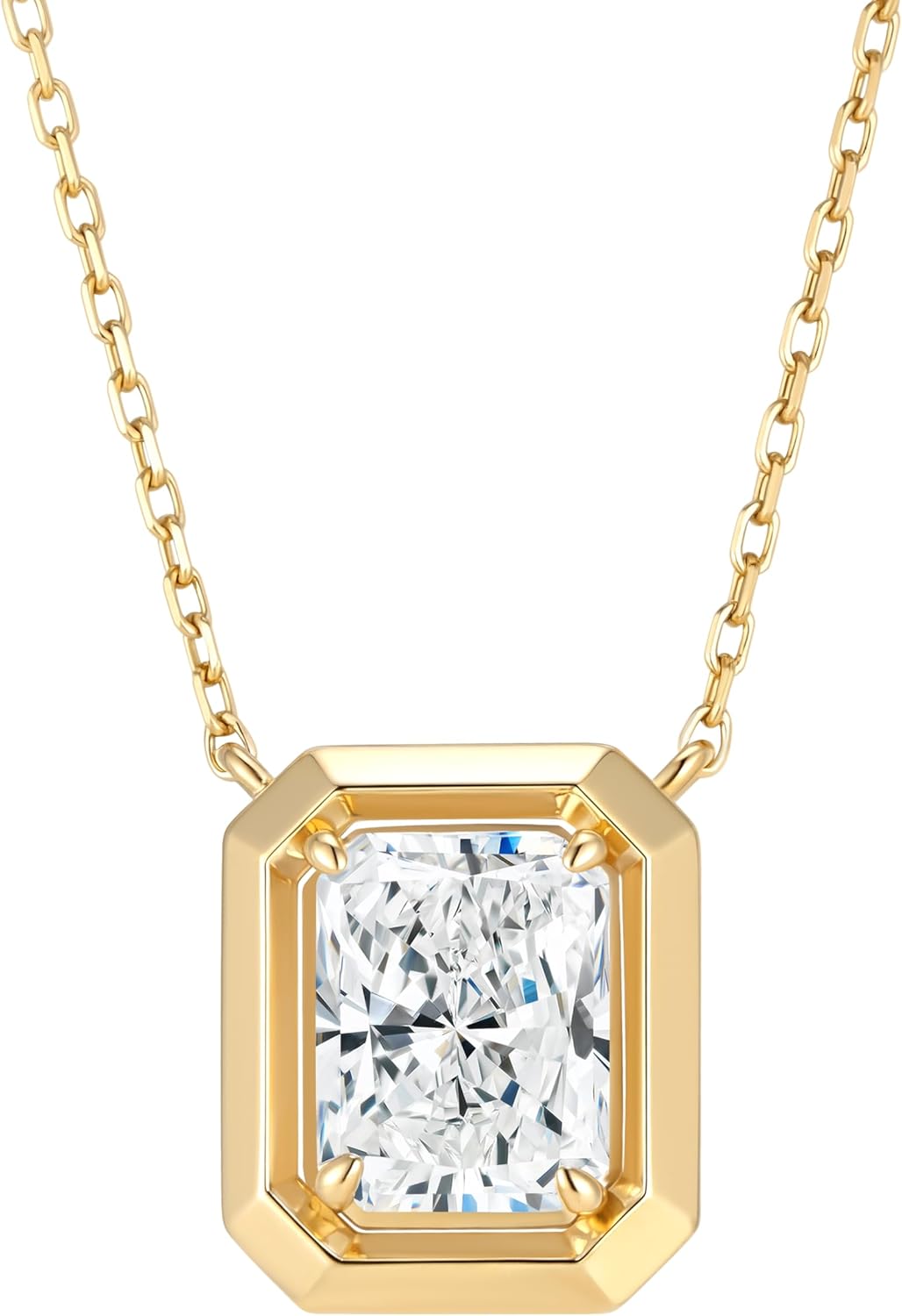 2CT Moissanite/Emerald Pendant Necklace for Women,Gold Solitaire Necklaces, 925 Sterling Silver with 14K Gold Plating, 18”+2” Adjustable Chain, Fine Jewelry Gift for Her