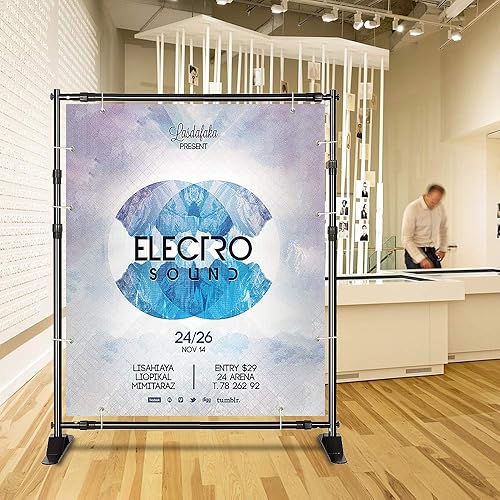 Miniatura 8 de ShowMaven Soporte para telón de fondo de 8 x 8 pies, soporte de pancarta resistente ajustable para ferias comerciales, soporte de exhibición de