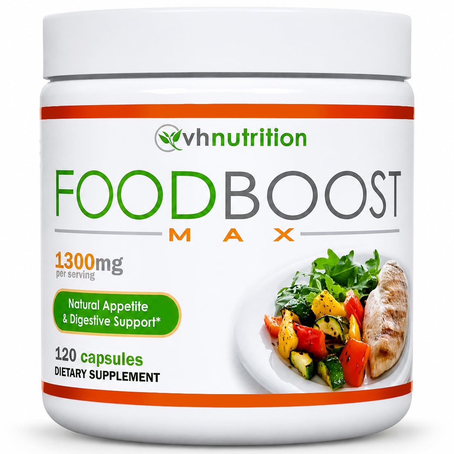 VH Nutrition | FoodBoost MAX | 1300mg Appetite Stimulant* Weight Gain Pills* for Men and Women | Formulated with Gentian, Turmuric, Fennel | 120 Capsules 120 Count (Pack of 1)