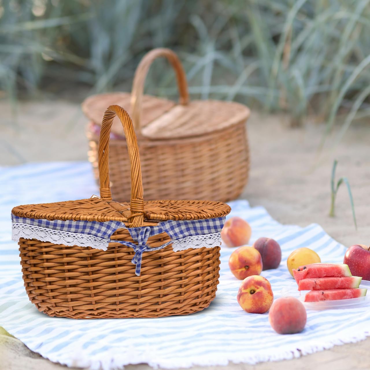 NUOBESTY Waschbare Korbeinlagen FüR PicknickköRbe Und DrahtköRbe Wiederverwendbare Stoffeinlage Im Boho-Farmhouse Stil Passende Korbeinsatz Stoffeinlage Zur Aufbewahrung Und Dekoration