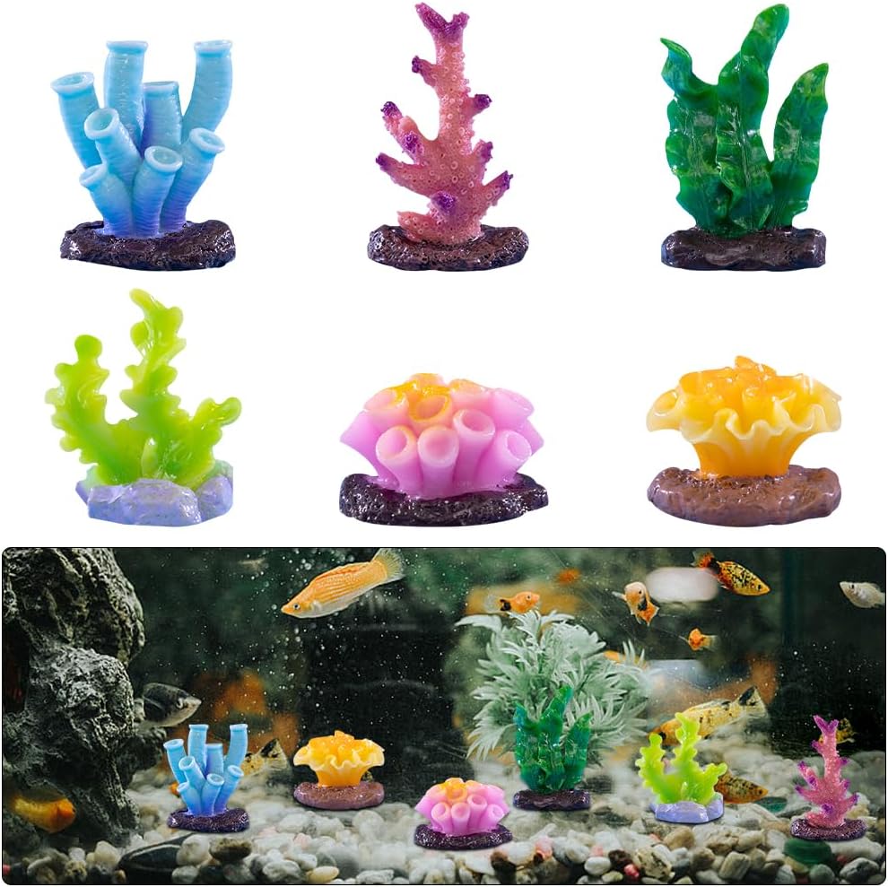 KyeeaDIY Aquarium Coral Ornament Fish Tank Decorations 6pcs Fake Coral Plant Aquarium Decorations Artificial Resin Colorful Coral Reef Fish Tank Accessories for Household Office (6Pcs)