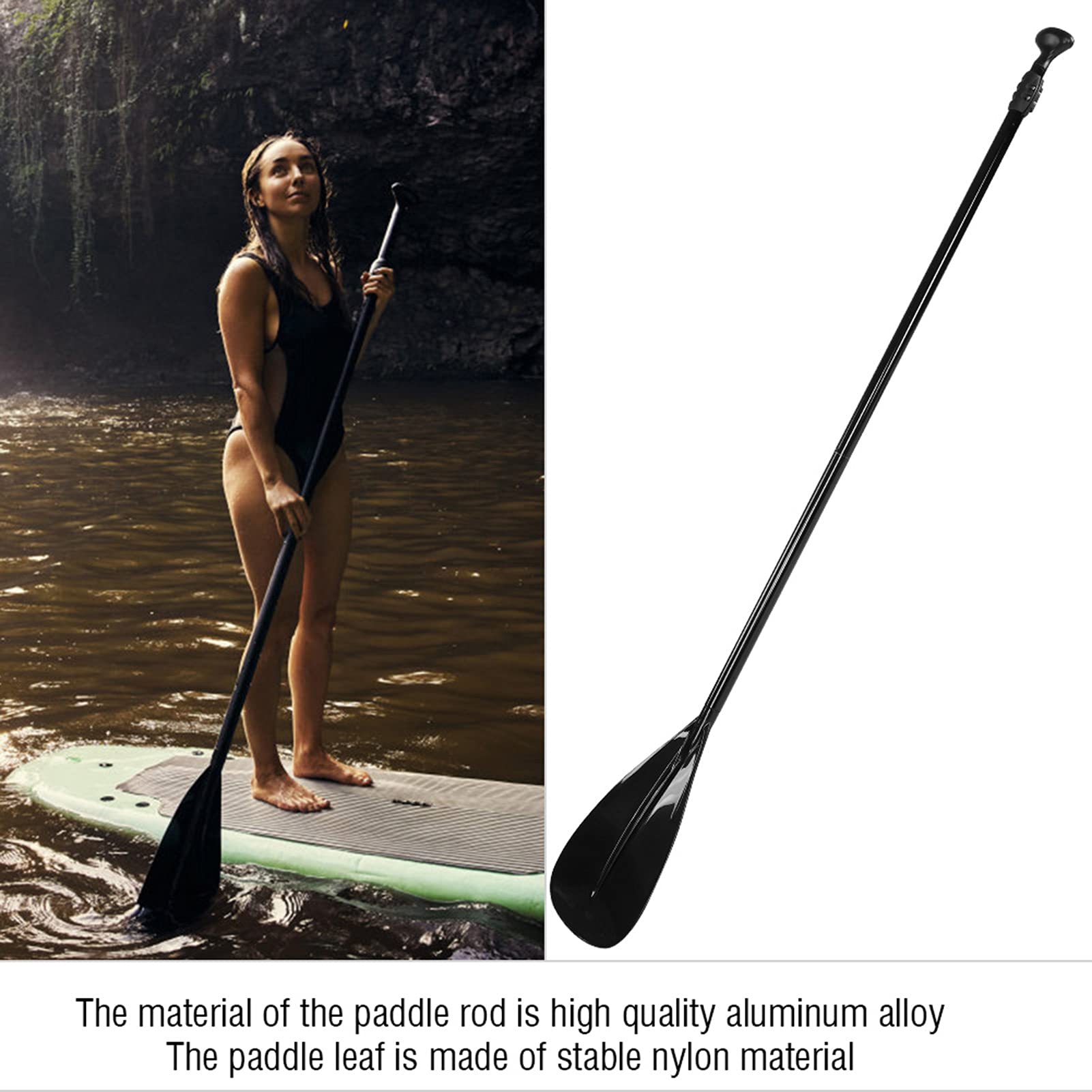 Pagaie Mtlavishness Paddle, Paddle Surf, Paddle Boating, Paddle Kayak, Pagaie de en alliage d'aluminium premium avec conception rétractable (portée de 50 cm), pale en nylon, noir