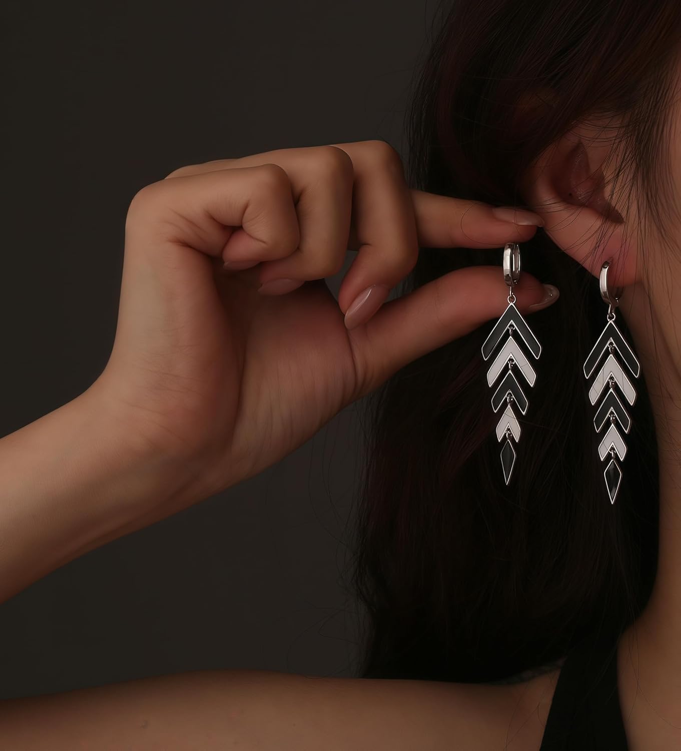 Black Silver Dangle Hoop Earrings for Women Teardrop Tassel Geometric Bow Dangling Earrings Trendy Hypoallergenic Lightweight Elegant Jewelry - Image 3