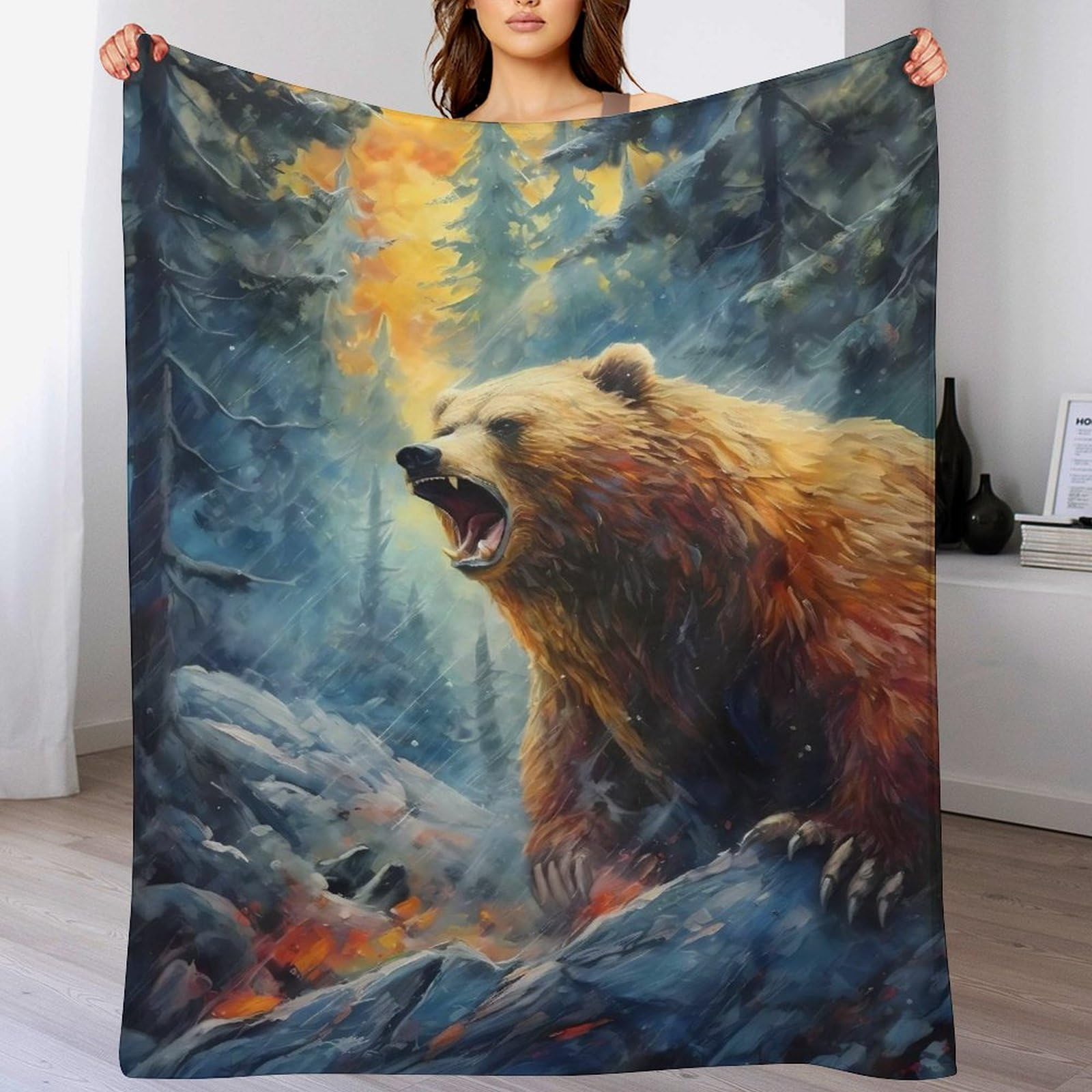 Couverture polaire ours plaid peluche flannel, cadeau de naissance 100x130