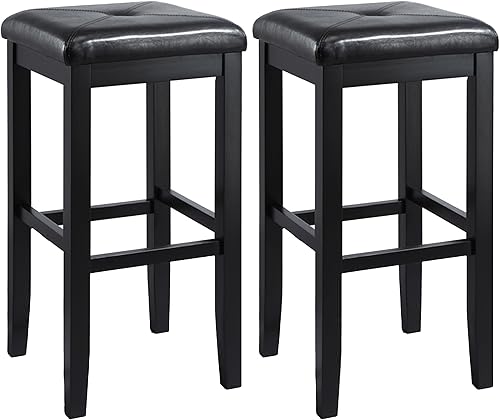 Crosley Furniture Juego de 2 taburetes de bar cuadrados tapizados, color negro, 29 pulgadas
