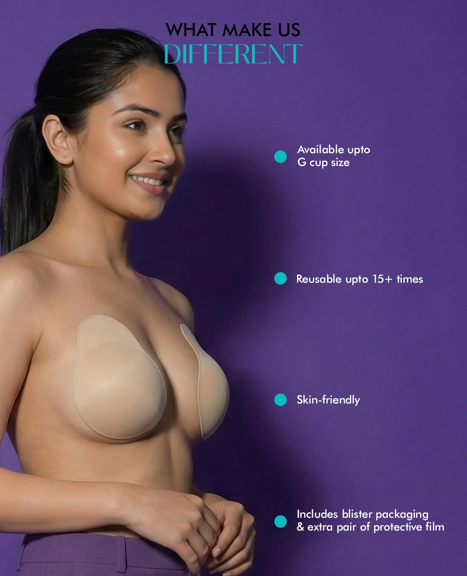PINQ POLKA Reusable Silicone Bra Lift Cup for Women|Stick on|Invisible Breast Lift Cups |Skin- Friendly Adhesive|Up to 12 Hrs Sticking Capacity|Reusable Cloth Bag|Nude Colour C- D Cup Size - 2 Pcs 1