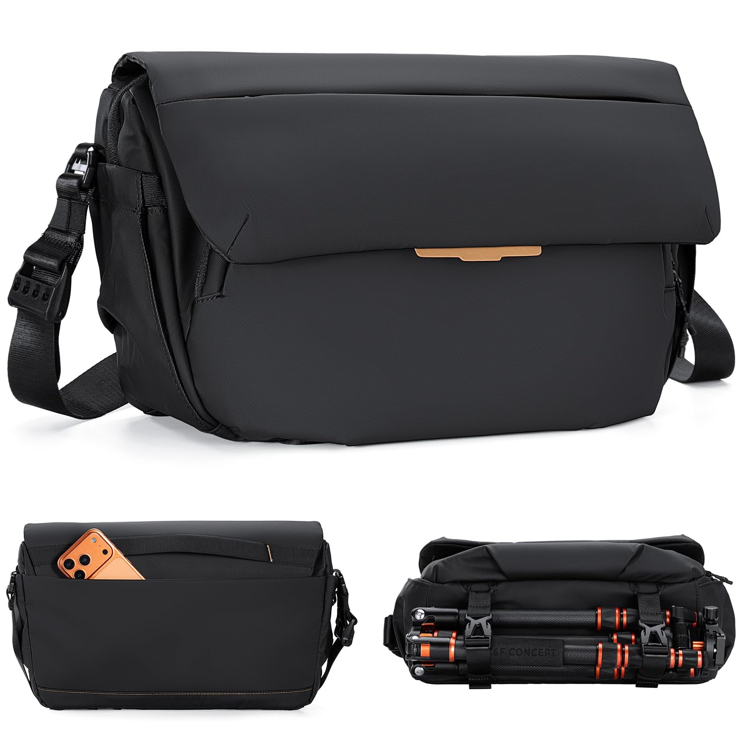 K&F CONCEPT Sac à Bandoulière pour Appareil Photo | Sac Bandoulière Étanche de Voyage Grande Capacité pour Appareil Photo, Compartiment Ordinateur 13 pouces，Noir，BS18