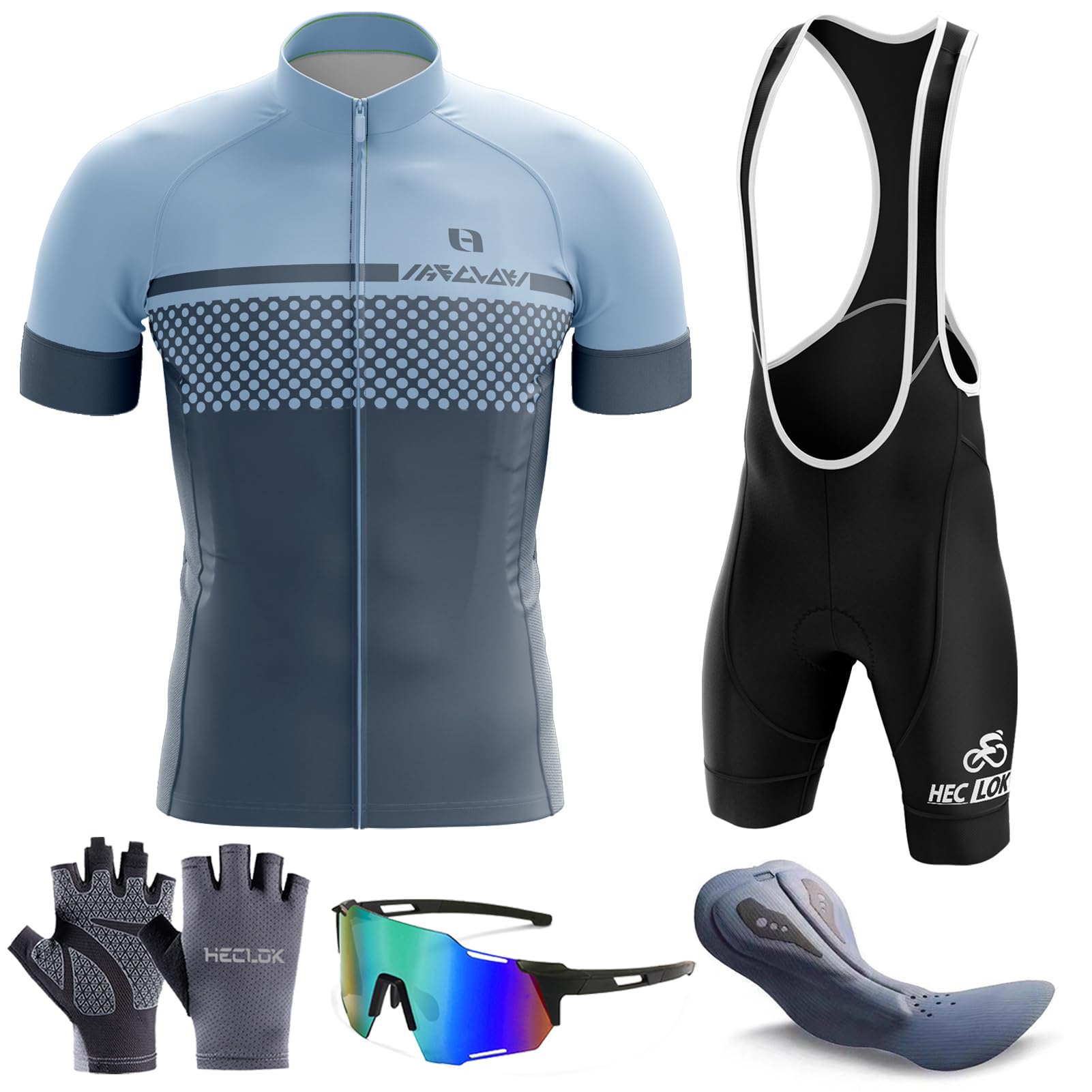Completo Ciclismo Estivo Abbigliamento Ciclismo Manica Corta Tuta Ciclismo Uomo +Pantaloncini Ciclismo Tappetino da ciclismo ad alta densità imbottito con Bretelle,MTB Dedicato