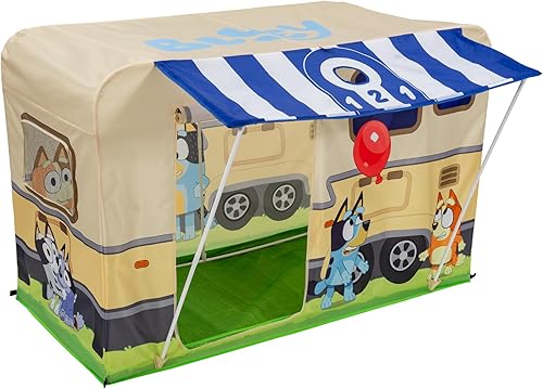 BLUEY - Fuerte de actividades de campamento Juguete de casa de juegos para interiores y exteriores para niños Incluye cinco actividades, un teatro