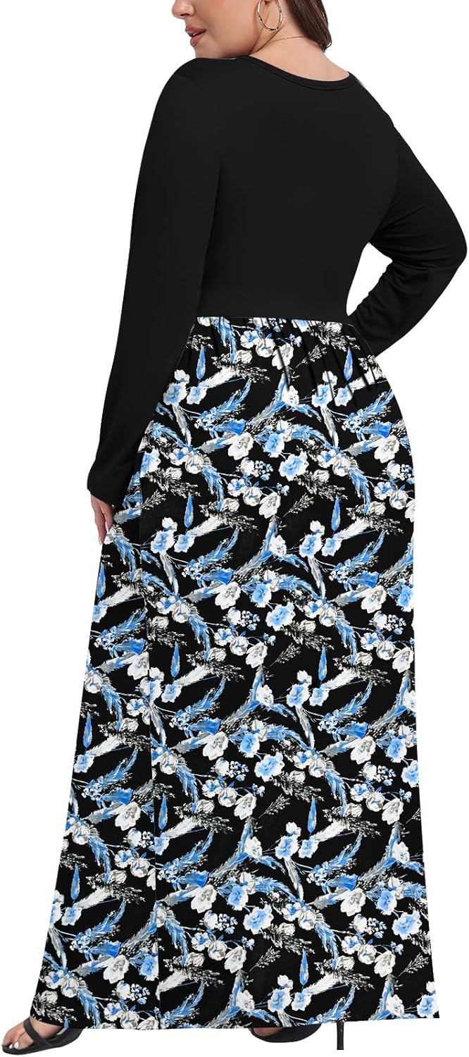 Womens Plus Size Maxi Dress Casual Long Sleeve Long Dresses with Pockets - Image 4