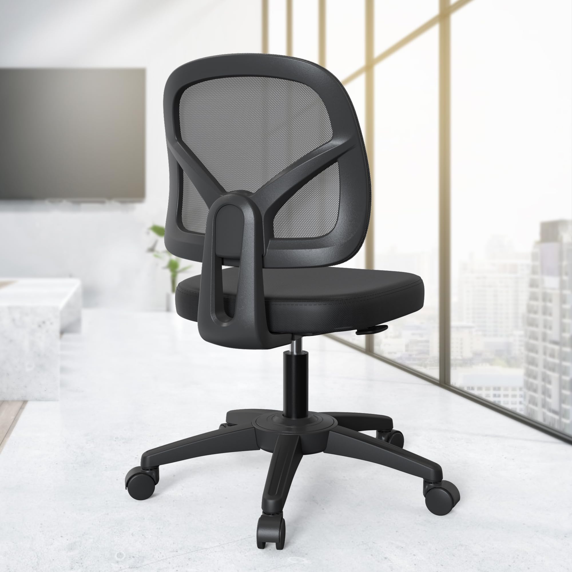 Silla de trabajo giratoria sin brazos, cómoda para escritorio de oficina con soporte lumbar, ruedas rodantes para adultos y niños