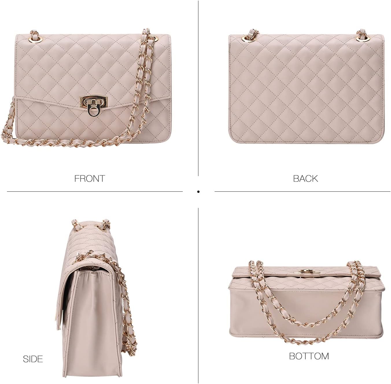 GM LIKKIE Quilted Shoulder Bag for Women, Medium Flap Crossbody Handbag with Chain Strap, Soft Vegan Leather Clutch Purse - Image 4