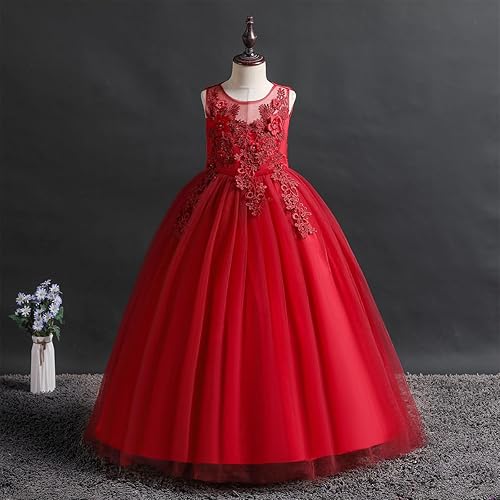Miniatura 3 de Vestido de tul con flores para niña pequeña, vestido de princesa para concurso de belleza, fiesta de cumpleaños, boda, formal, largo hasta el suelo,
