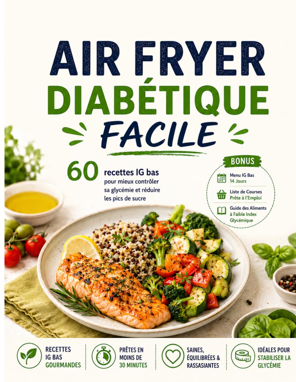 AIR FRYER DIABÉTIQUE FACILE: 60 recettes IG bas pour mieux contrôler sa glycémie et réduire les pics de sucre