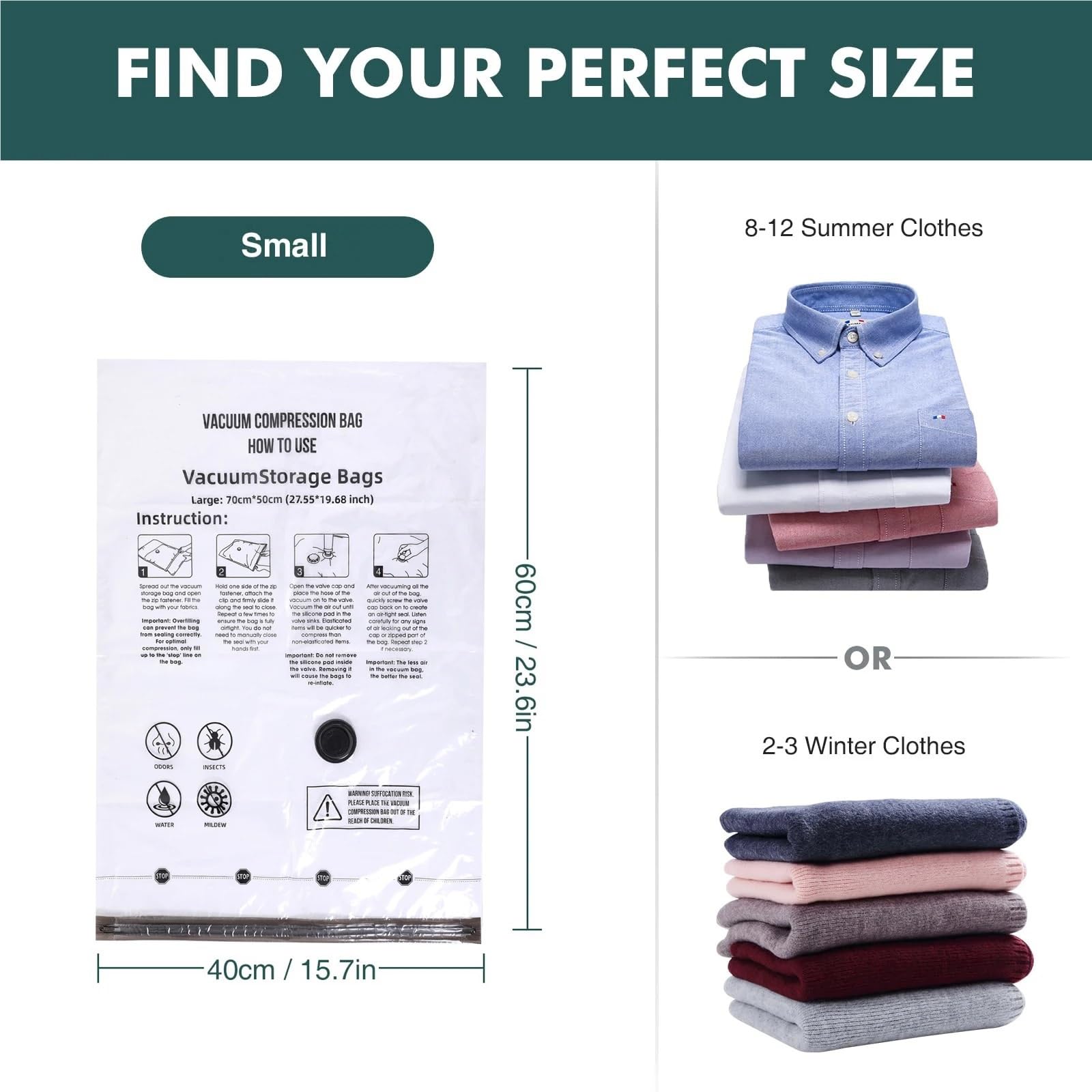 Kompressionsbeutel Platzsparende Taschen, komprimierte Aufbewahrung for Kleidung, Komfortartikel und Decken-Organizer für Gepäck(5PCS S(40X60cm))