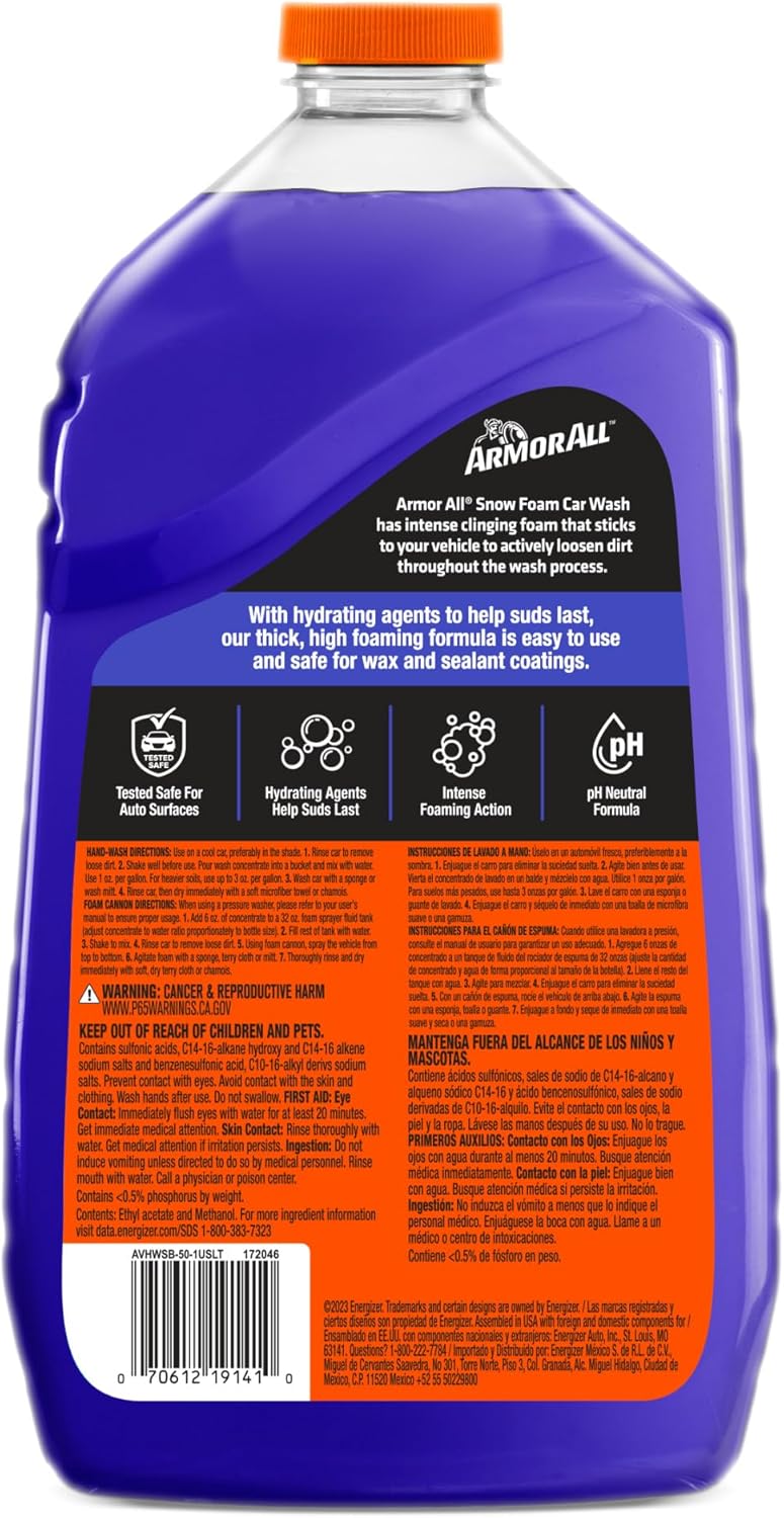 Armor All Snow Foam Car Wash, 50 fl oz Bottle, High Foaming Car Wash Soap for Hand Wash or Foam Cannon