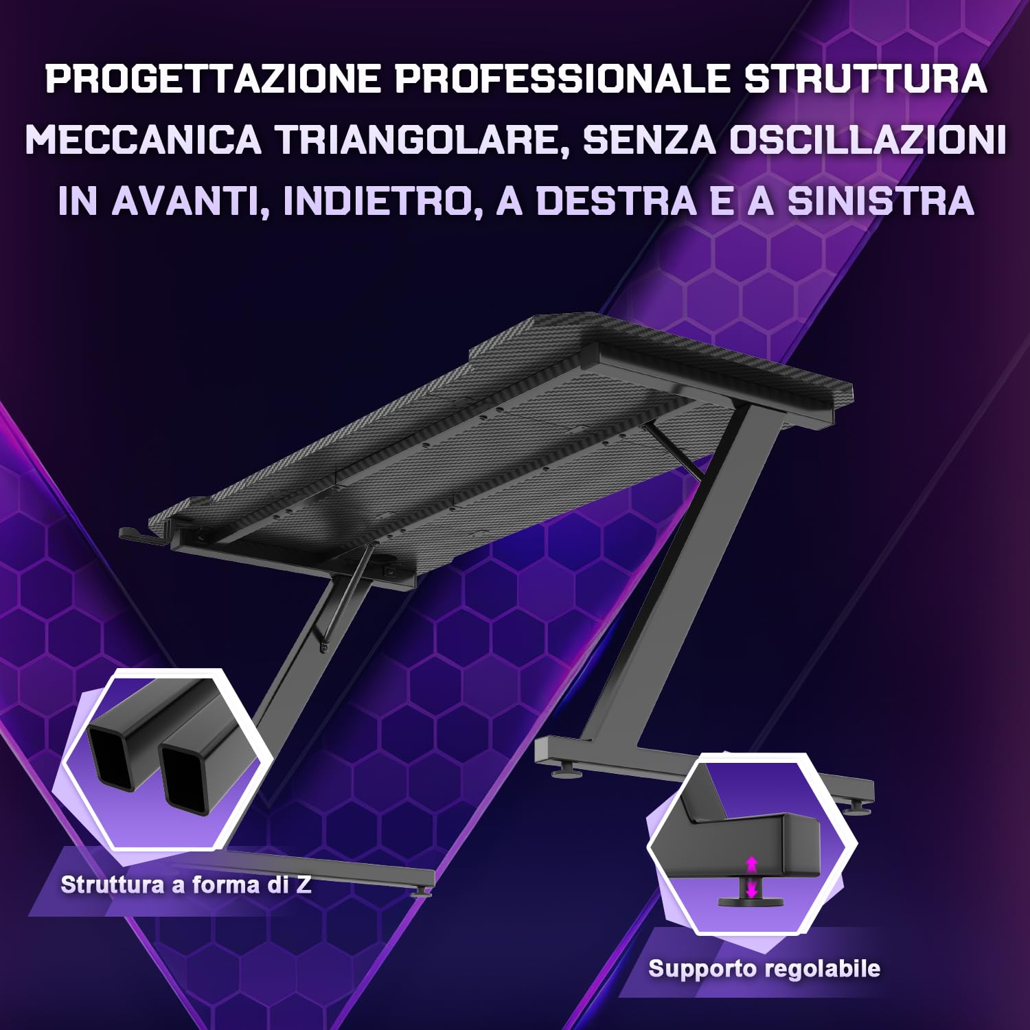 JUMMICO Scrivania Gaming 120 x 60 cm, Tavolo Gaming Ergonomica, Scrivania per Computer Postazione Gamer con Piano del Tavolo in Fibra di Carbonio Adatto Sia per i Giocatori Che per l'uso in Ufficio.